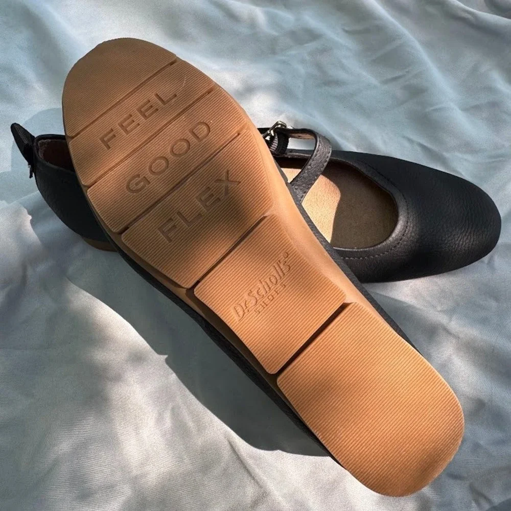 Dr Scholls Feel Good Flex Mary Jane Flats Black Buckle Shoes Size 9.5M